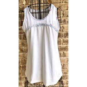 Bosofibella Tennis Top Large White Sleeveless Pickleball Golf Abstract Trim